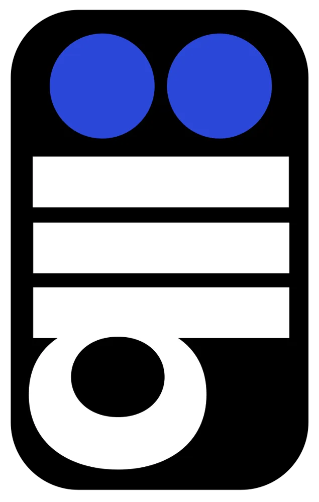 Cartouche noir vertical, les deux ronds bleus en haut, suivi des lettres "l, l, b" disposées verticalement.