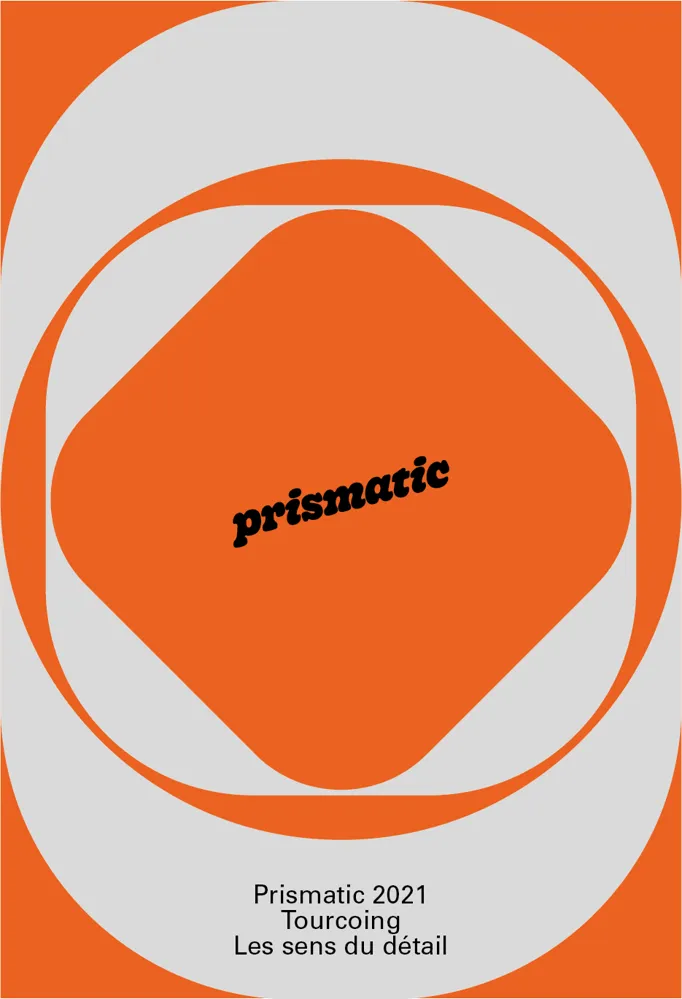Le titre du festival assez petit au milieux de grandes formes géométriques.